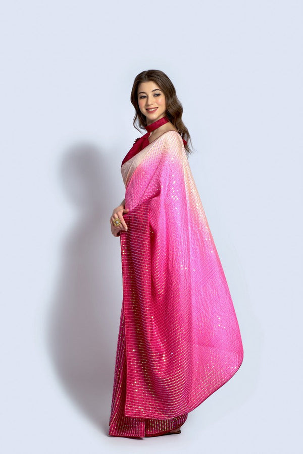 Ideal Pink Color Vichitra Fabric Partywear Saree