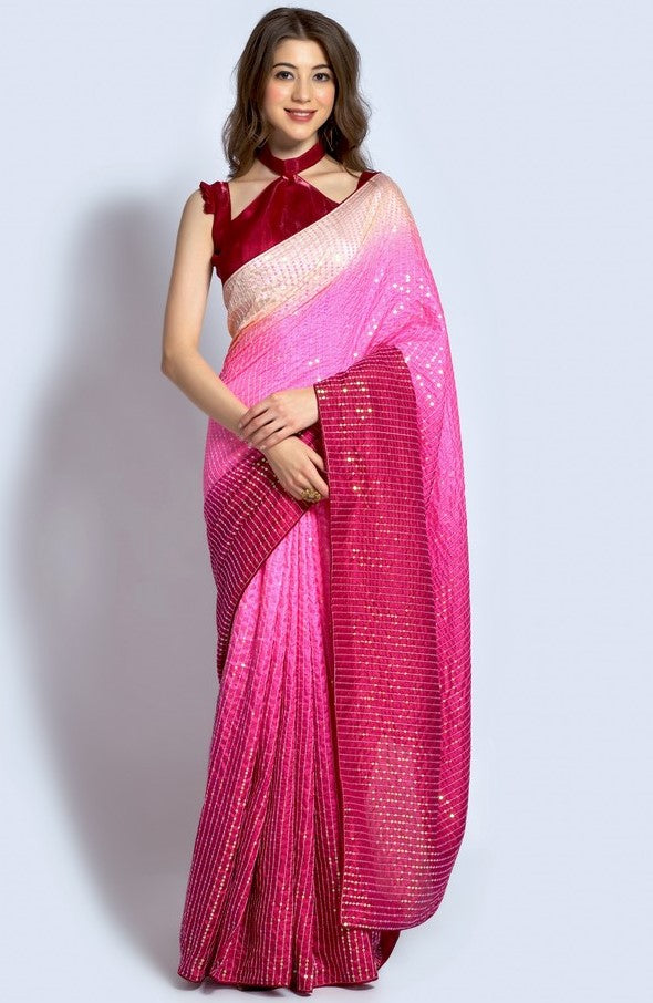 Ideal Pink Color Vichitra Fabric Partywear Saree