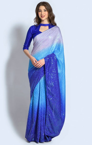 Ideal Blue Color Vichitra Fabric Partywear Saree