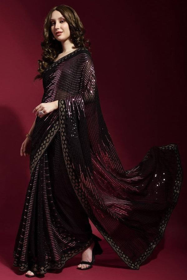 Ideal Black Color Georgette Fabric Partywear Saree