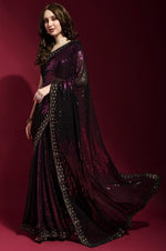 Ideal Black Color Georgette Fabric Partywear Saree