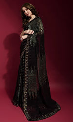 Ideal Black Color Georgette Fabric Partywear Saree