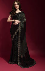 Ideal Black Color Georgette Fabric Partywear Saree