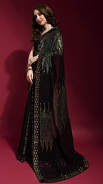 Ideal Black Color Georgette Fabric Partywear Saree