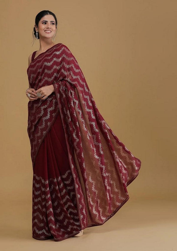 Amazing Maroon Color Georgette Fabric Partywear Saree