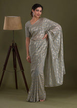 Amazing Grey Color Georgette Fabric Partywear Saree