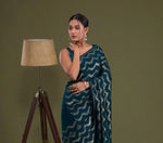 Amazing Teal Color Georgette Fabric Partywear Saree