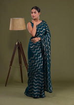 Amazing Teal Color Georgette Fabric Partywear Saree