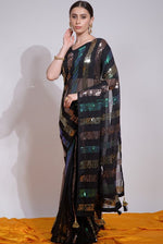 Ideal Black Color Georgette Fabric Partywear Saree