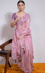 Ideal Pink Color Georgette Fabric Partywear Saree