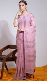 Ideal Pink Color Georgette Fabric Partywear Saree