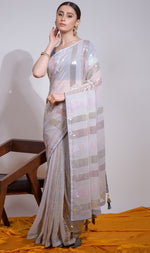 Ideal Grey Color Georgette Fabric Partywear Saree