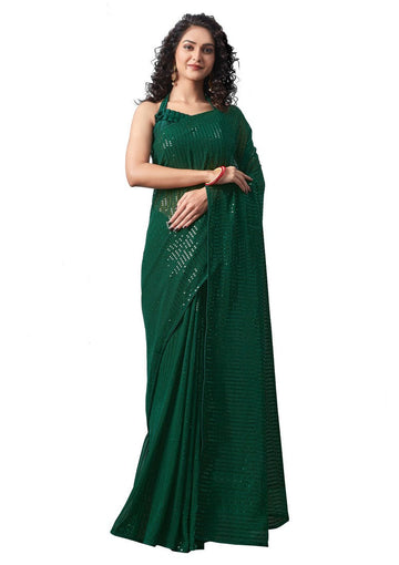 Ideal Green Color Georgette Fabric Partywear Saree