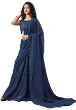 Ideal Navy Blue Color Georgette Fabric Partywear Saree