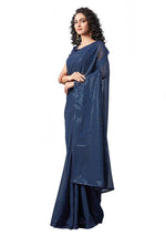 Ideal Navy Blue Color Georgette Fabric Partywear Saree