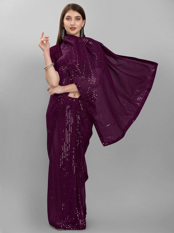 Ideal Wine Color Georgette Fabric Partywear Saree