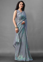 Ideal Grey Color Georgette Fabric Partywear Saree