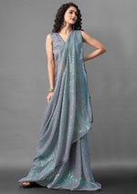 Ideal Grey Color Georgette Fabric Partywear Saree