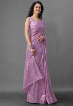 Ideal Purple Color Georgette Fabric Partywear Saree