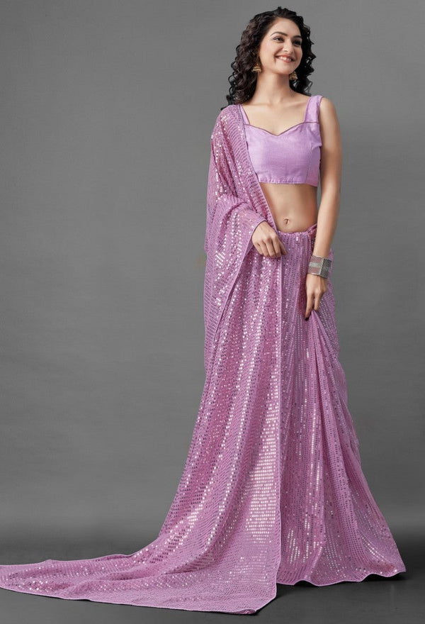 Ideal Purple Color Georgette Fabric Partywear Saree