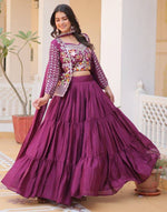 Magnetic Wine Color Chinon Fabric Designer Lehenga Koti