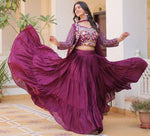 Magnetic Wine Color Chinon Fabric Designer Lehenga Koti
