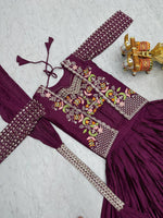 Magnetic Wine Color Chinon Fabric Designer Lehenga Koti