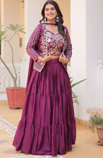 Magnetic Wine Color Chinon Fabric Designer Lehenga Koti
