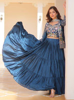 Magnetic Teal Color Chinon Fabric Designer Lehenga Koti