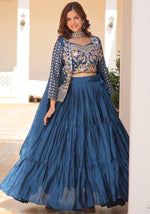 Magnetic Teal Color Chinon Fabric Designer Lehenga Koti