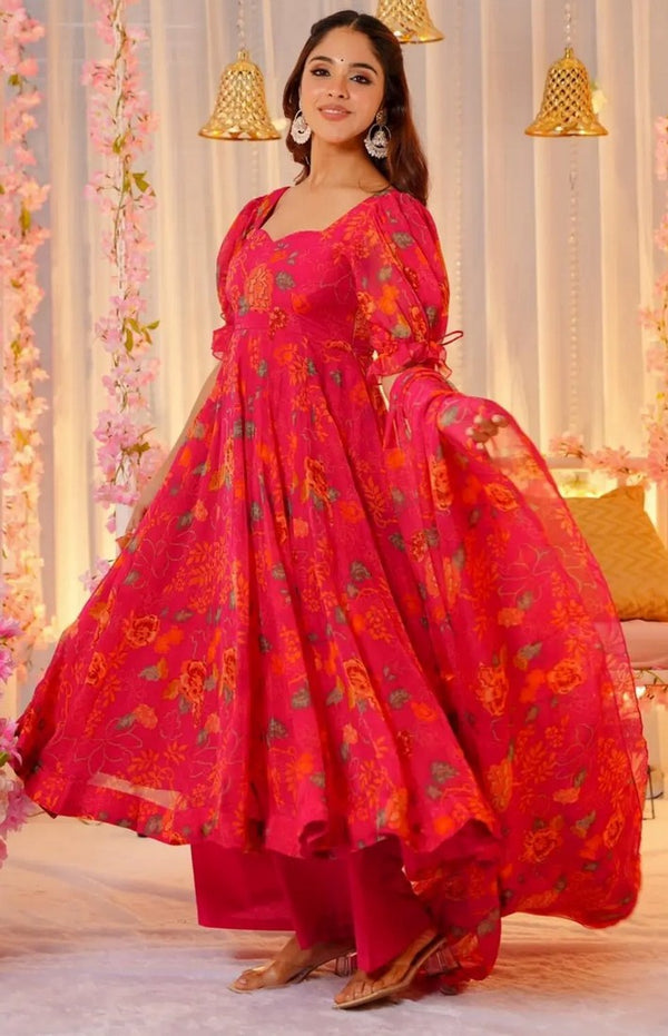 Amazing Pink Color Silk  Fabric Designer Suit