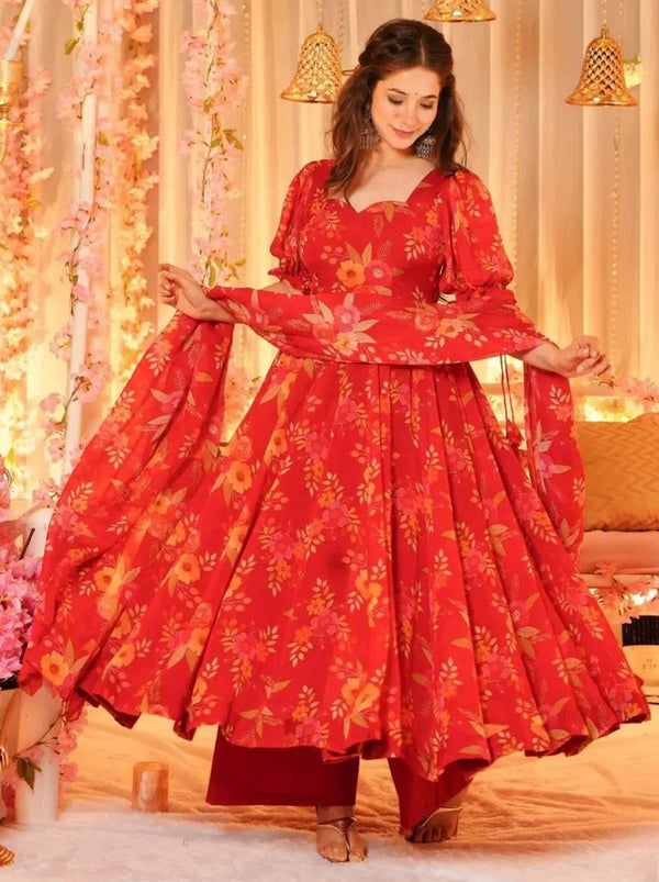 Amazing Red Color Silk  Fabric Designer Suit