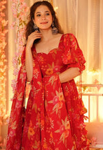 Amazing Red Color Silk  Fabric Designer Suit