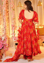 Amazing Red Color Silk  Fabric Designer Suit