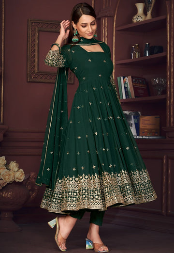 Amazing Green Color Georgette Fabric Designer Suit