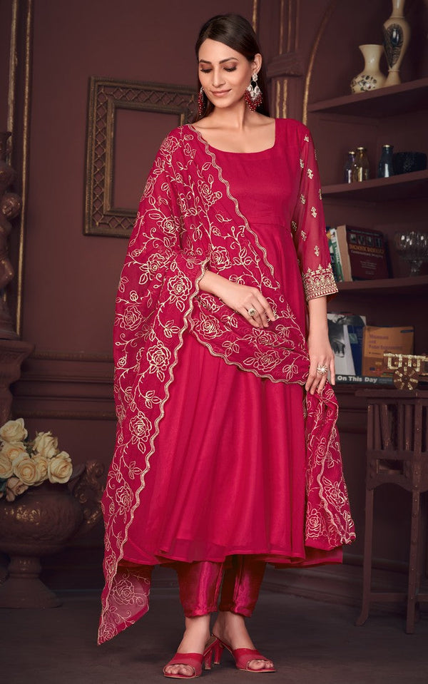 Amazing Pink Color Georgette Fabric Designer Suit