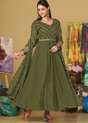 Amazing Green Color Georgette Fabric Designer Suit