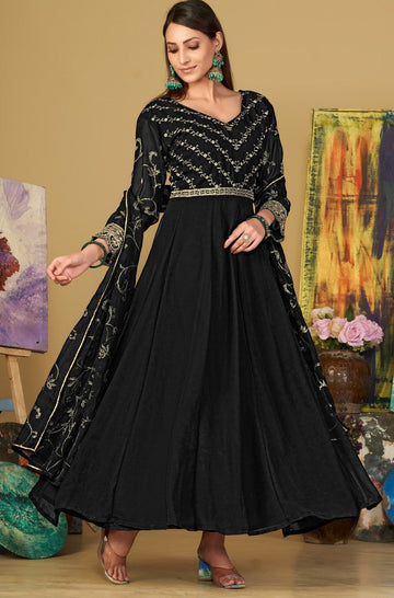 Amazing Black Color Georgette Fabric Designer Suit