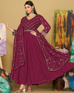 Amazing Wine Color Georgette Fabric Designer Suit