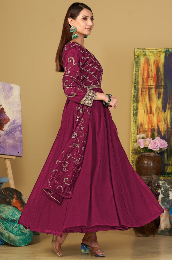 Amazing Wine Color Georgette Fabric Designer Suit