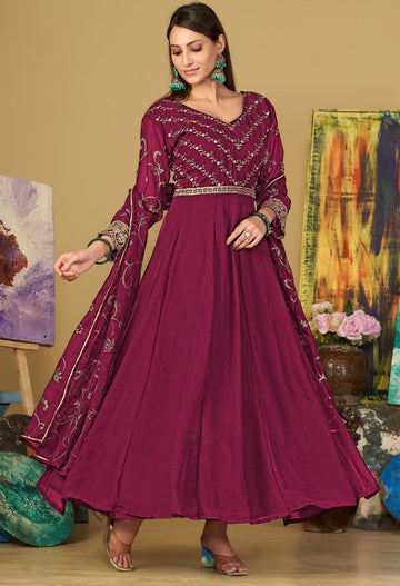 Amazing Wine Color Georgette Fabric Designer Suit