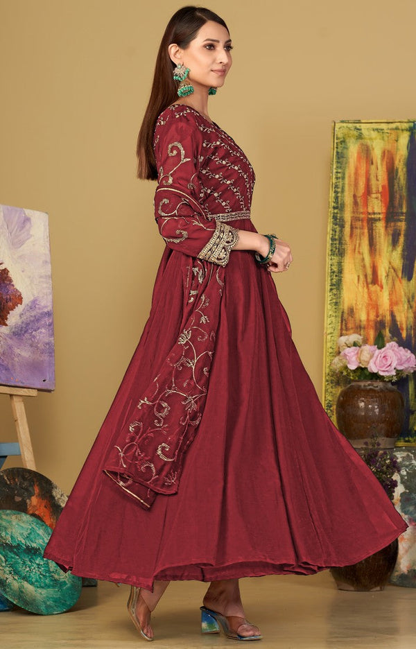 Amazing Maroon Color Georgette Fabric Designer Suit