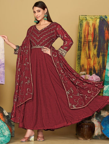 Amazing Maroon Color Georgette Fabric Designer Suit