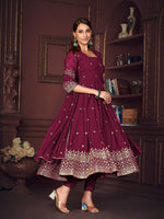 Dazzling Wine Color Georgette Fabric Designer Suit