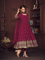 Dazzling Wine Color Georgette Fabric Designer Suit