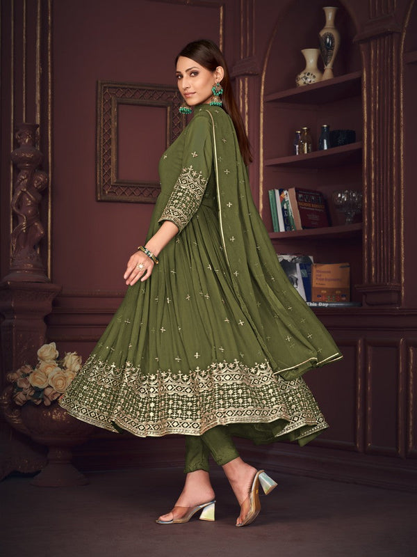 Dazzling Green Color Georgette Fabric Designer Suit