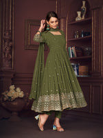 Dazzling Green Color Georgette Fabric Designer Suit