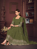 Dazzling Green Color Georgette Fabric Designer Suit