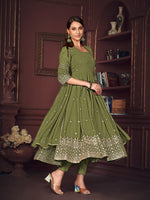 Dazzling Green Color Georgette Fabric Designer Suit