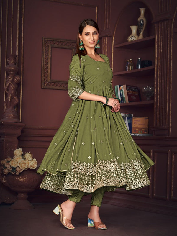 Dazzling Green Color Georgette Fabric Designer Suit